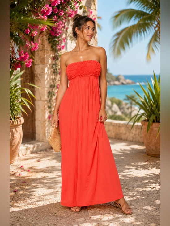 Design History Dresses & Skirts - Design History Coral Strapless Maxi Dress Floral Boho Beach Medium